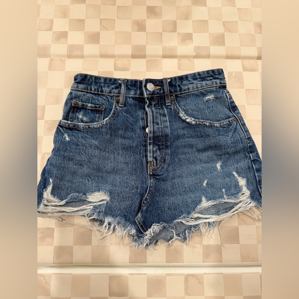 Zara Blue Distressed Jean Shorts